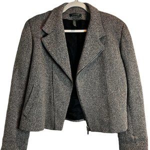 Ralph Lauren Checkered Wool Mini Coat Moto Zip
